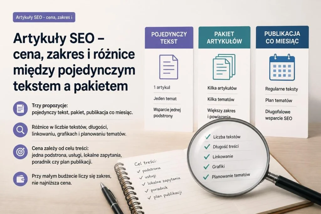Artykuły SEO - cena, zakres i różnice między pojedynczym tekstem a pakietem